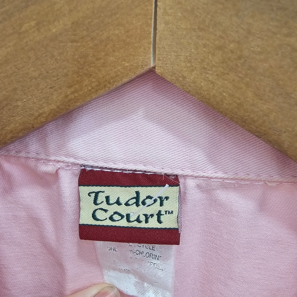 Tudor Court Pink Denim Jacket Womens Large 100% Cotton Button Front Pastel D5L - Picture 2 of 6